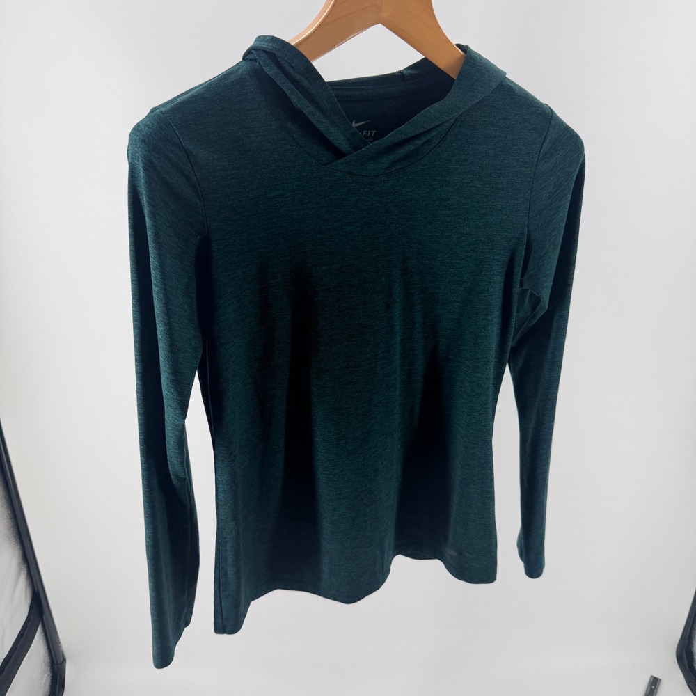 Nike Dri-FIT Womens Teal Heathered Long Sleeve Hooded Running Shirt- Small